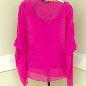 💖EXPRESS HOT PINK SILK SHEER OVER-BLOUSE.